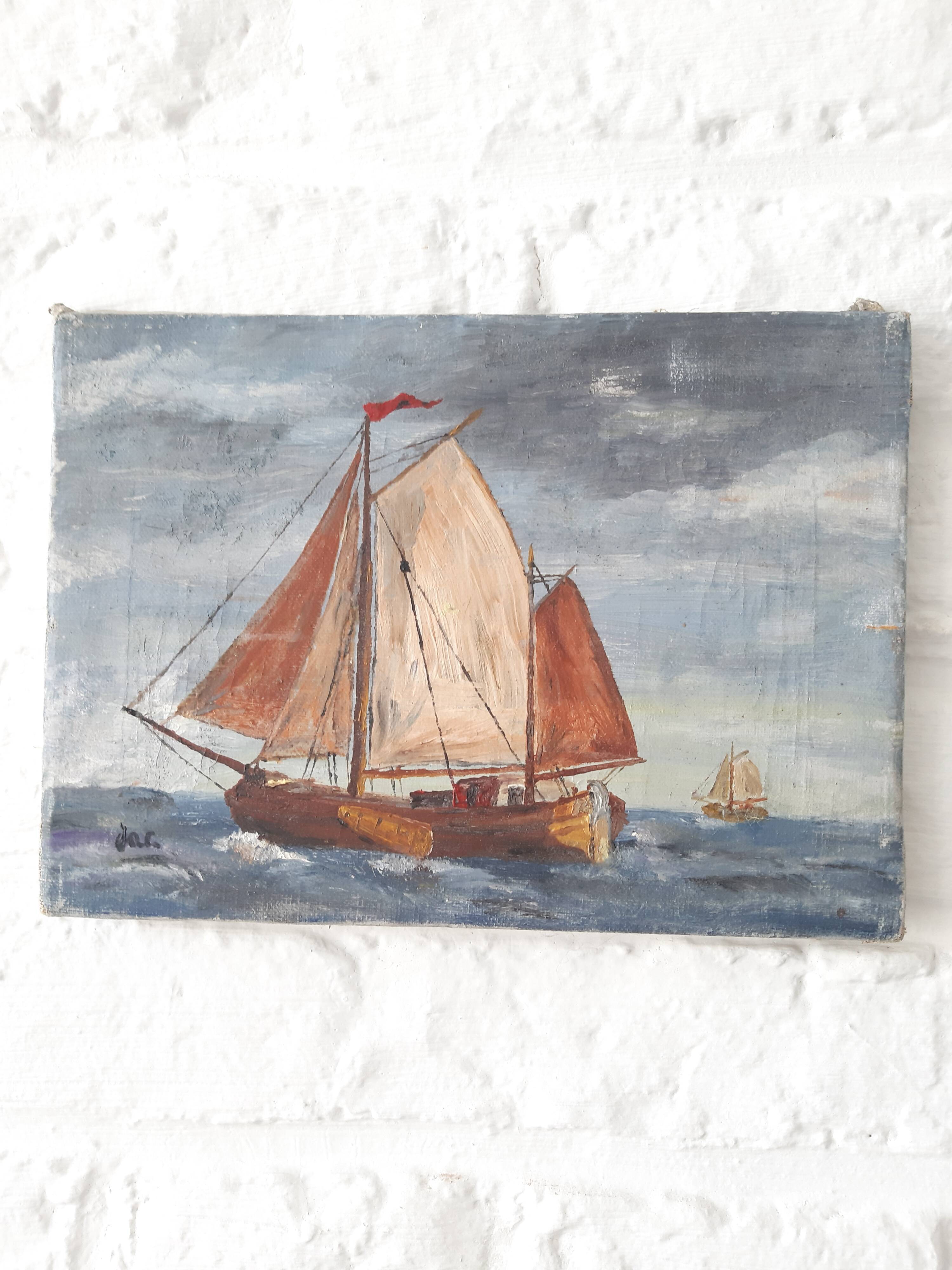 Oil on canvas, sailboats