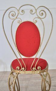 Patinated Brass, Wrought Iron, and Velvet Side Chairs, 1970s, Set of 2