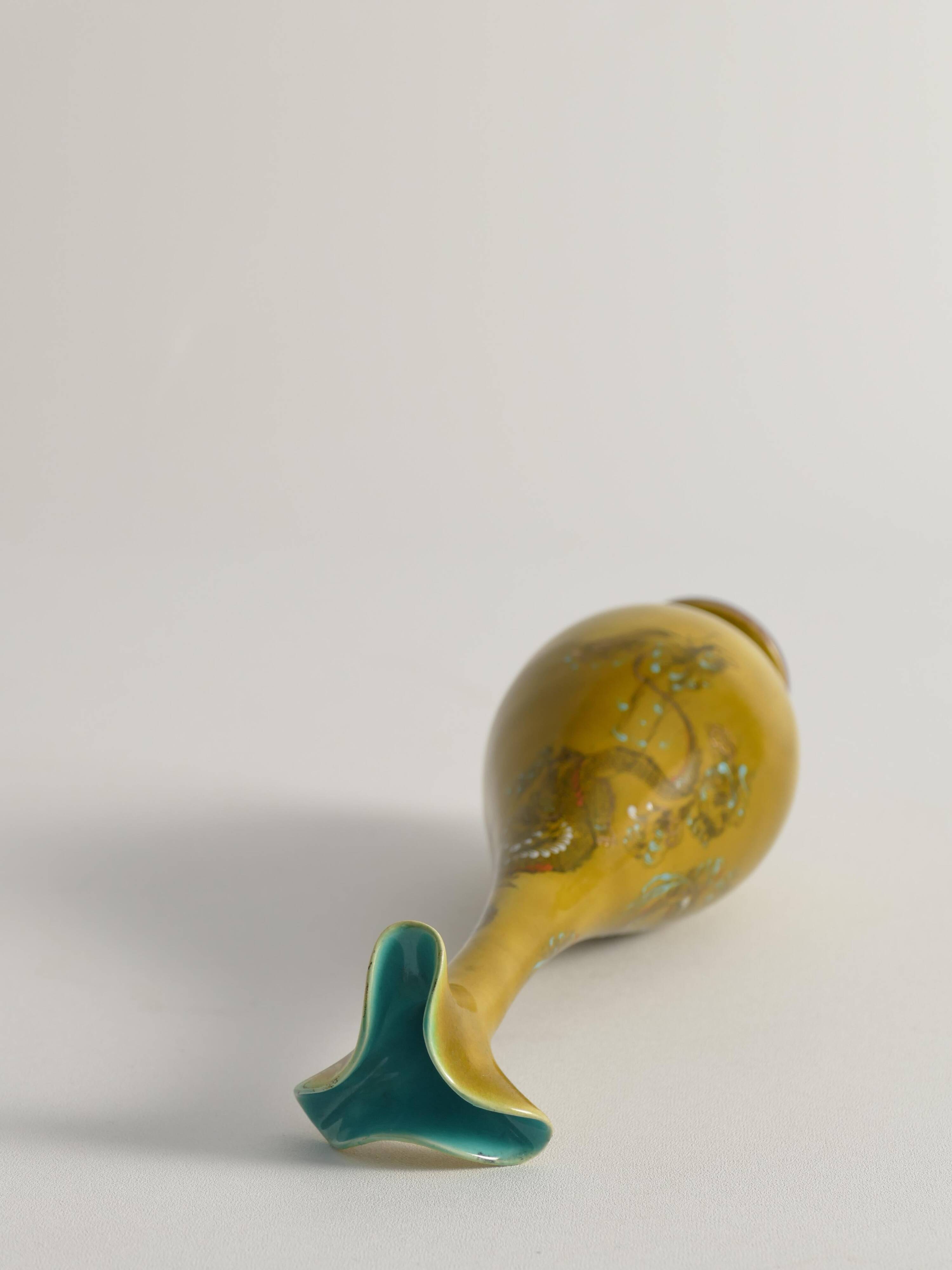 Chinoiserie Ochre Yellow Dragon Vase by Lambeth Doulton Faience, England 1880s