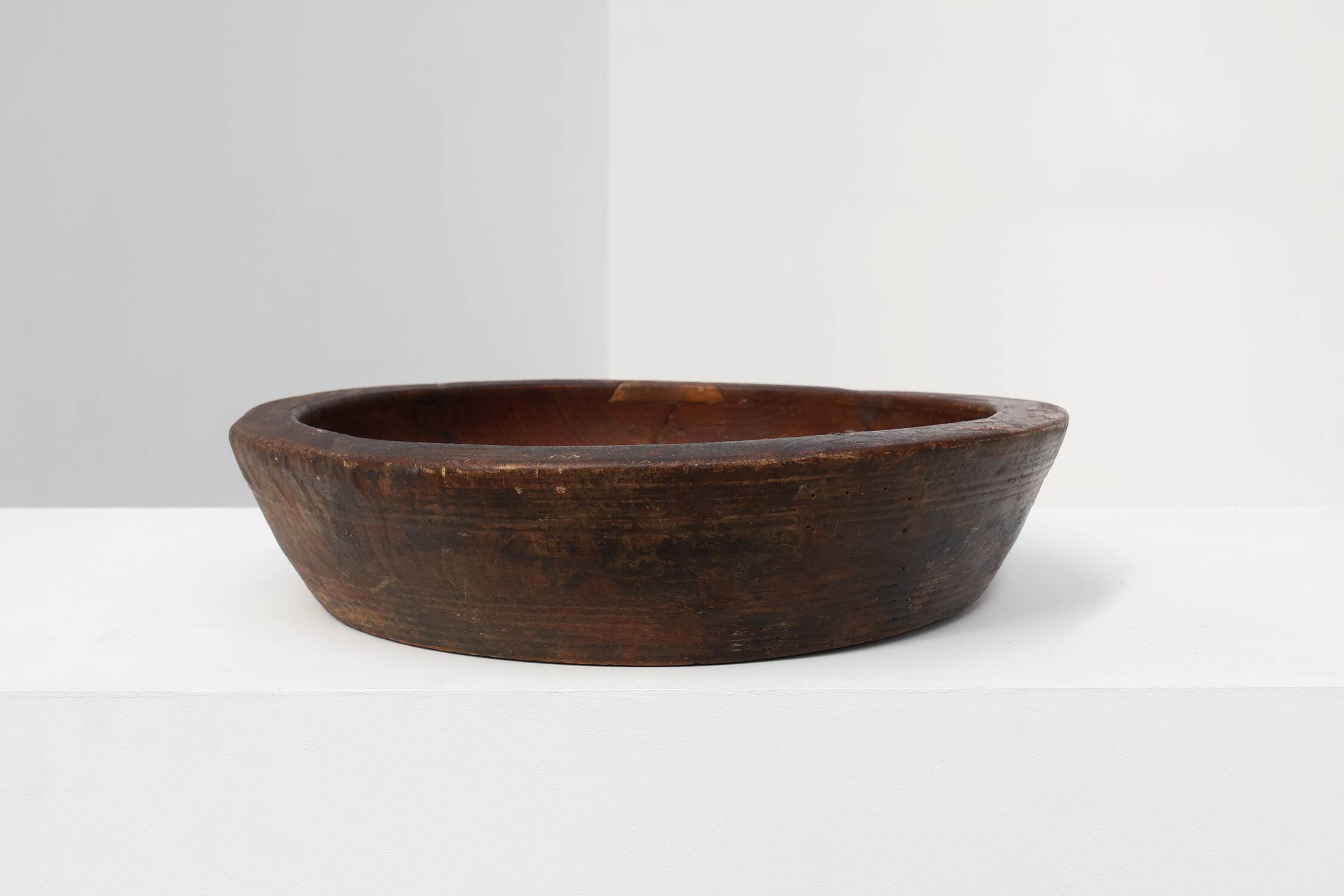 Large handcrafted solid wooden bowl in wabi wabi style, France ca. 1950