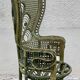 Fauteuil rotin paon patiné vert vintage 1970