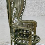 Vintage 1970s green patinated peacock rattan armchair