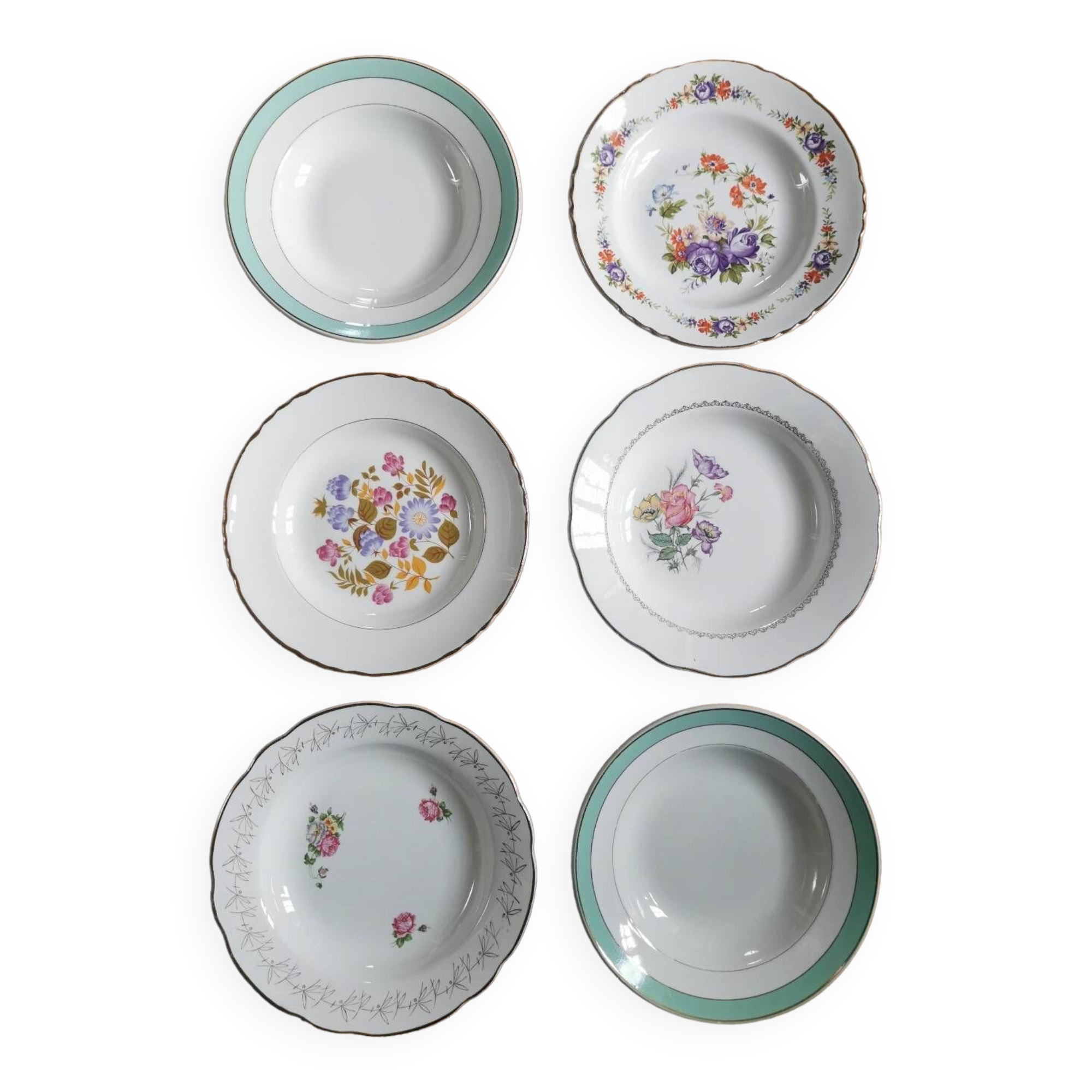 Lot De 10 Assiettes à Dessert Vintage En Céramique - Motif Fleuri, Blanc, Marque Keradur Oxford