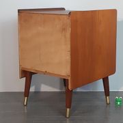 Norwegian bedside table with 3 drawers, teak and brass clogs