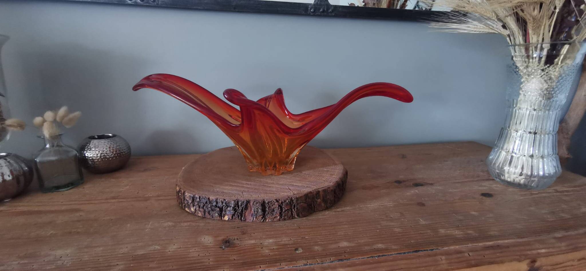 Large orange-red blown glass bowl