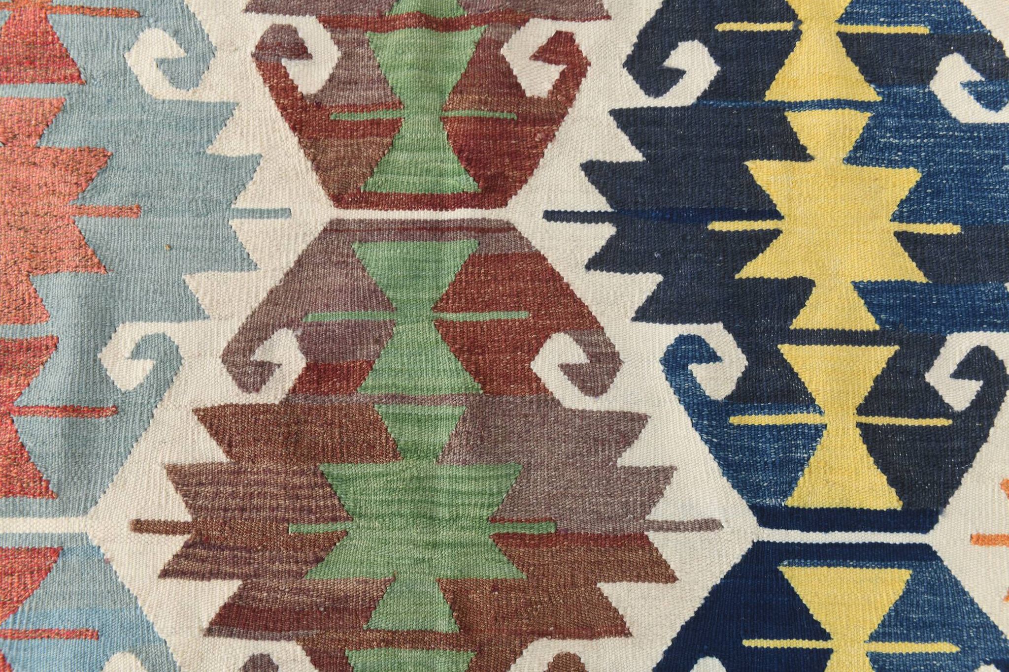 8x13 Geometric Style Kilim Rug, Turkish Vintage Kilim Rug, 253x370Cm