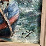 Oil on canvas Boat at the coast of Etel Damgan, Morbihan - H. Delille