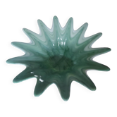 Corbeille en verre opalescent type Murano avec un pied en métal argenté