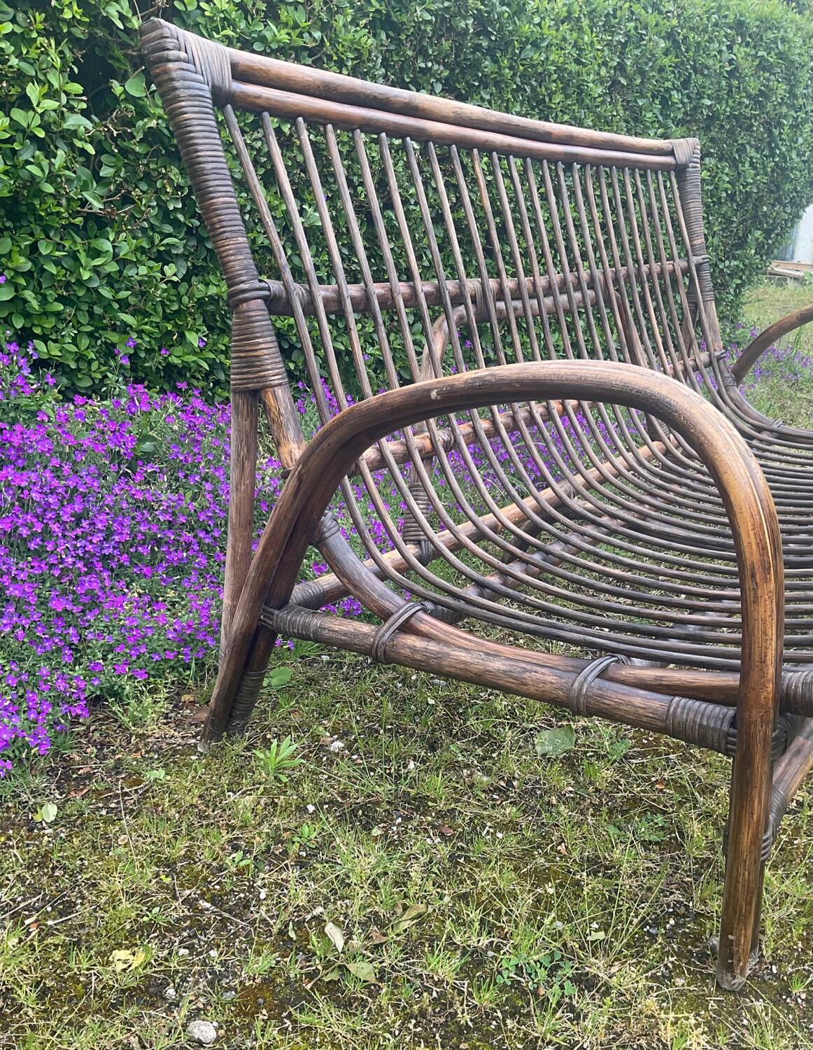 Vintage rattan bench from the 60s