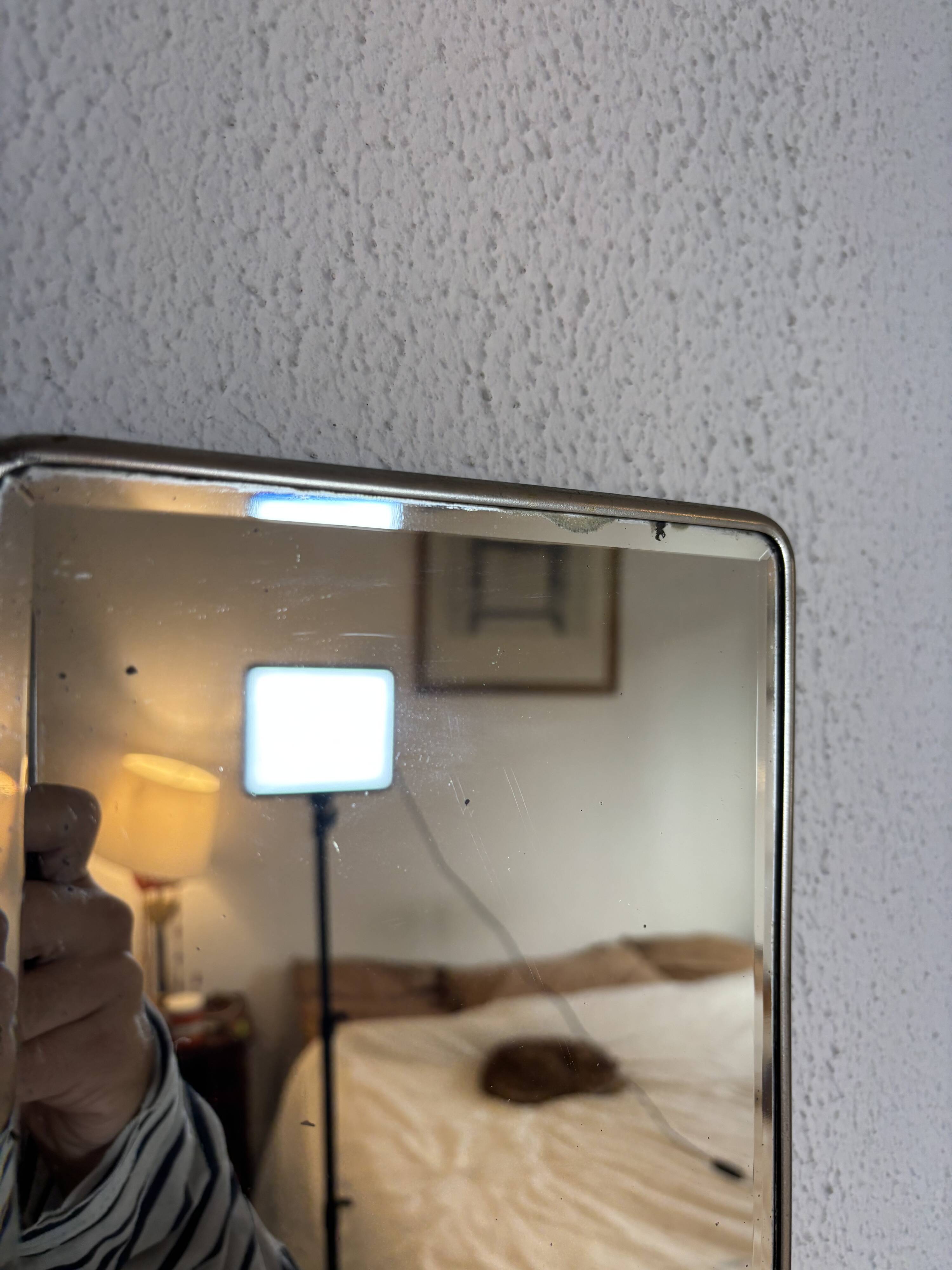 Vintage 1930s triptych barber mirror, beveled black crystal - 25 x 59 cm