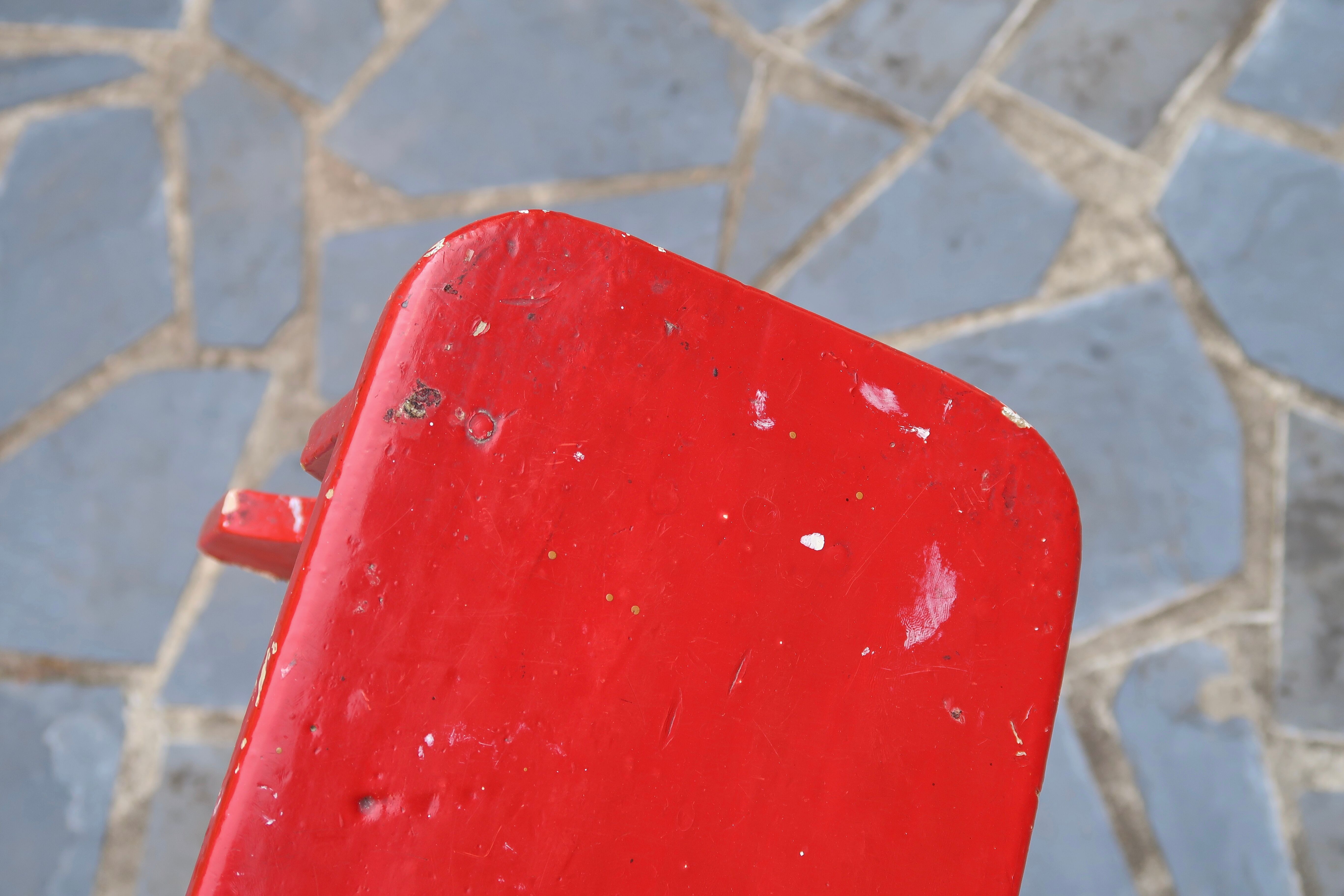 Red wooden bench, 50s