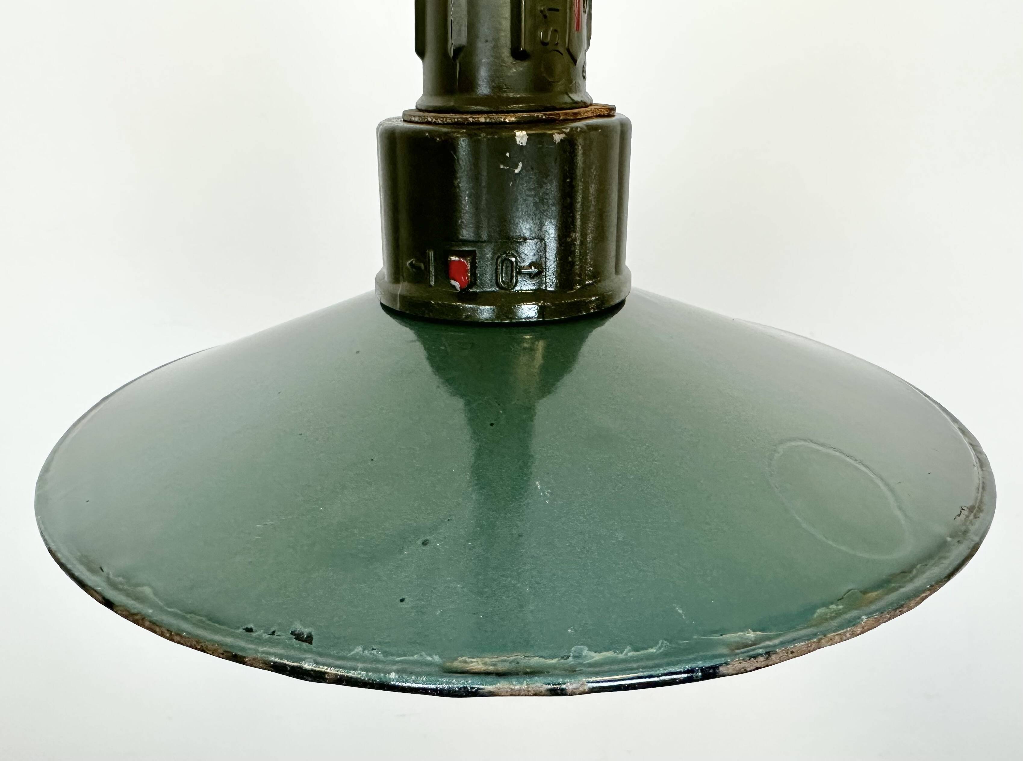 Industrial Petrol Enamel Military Pendant Lamp with Cast Aluminium Top, 1960s