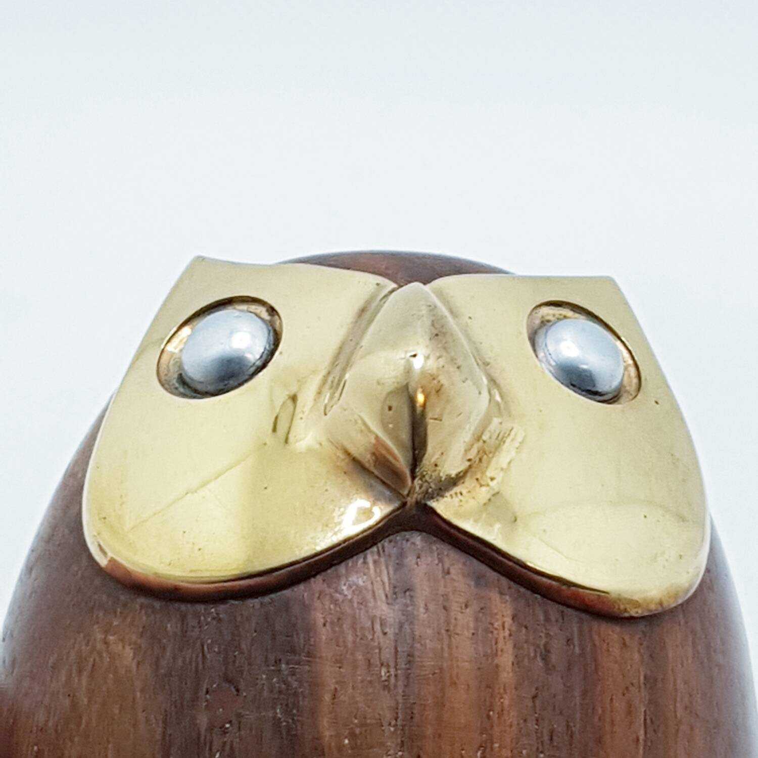 Solid wood & brass owl paperweight