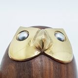 Solid wood & brass owl paperweight