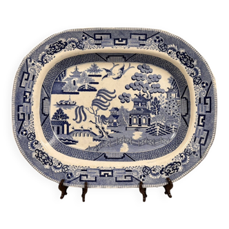 Angleterre XIXeme : grand plat en faience bleue blanche