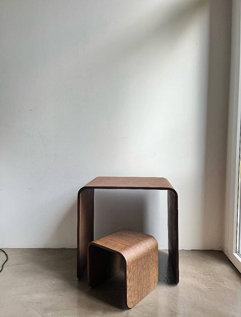 Child's Desk with Matching Stool in Curved Wood