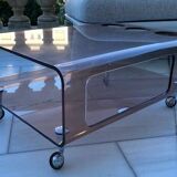 smoked plexi table on wheels