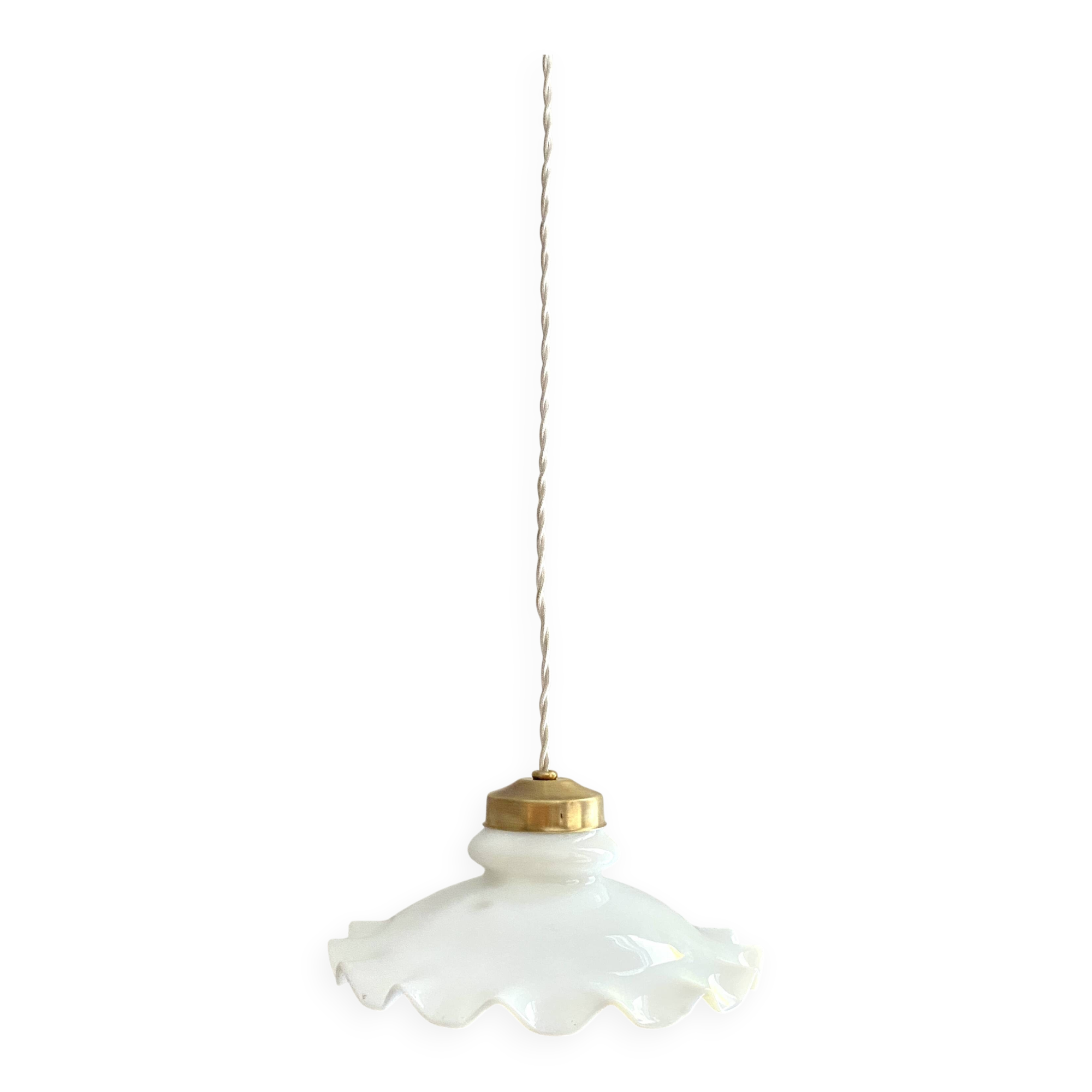Glass pendant light, 2M fabric cable, porcelain ceiling rose