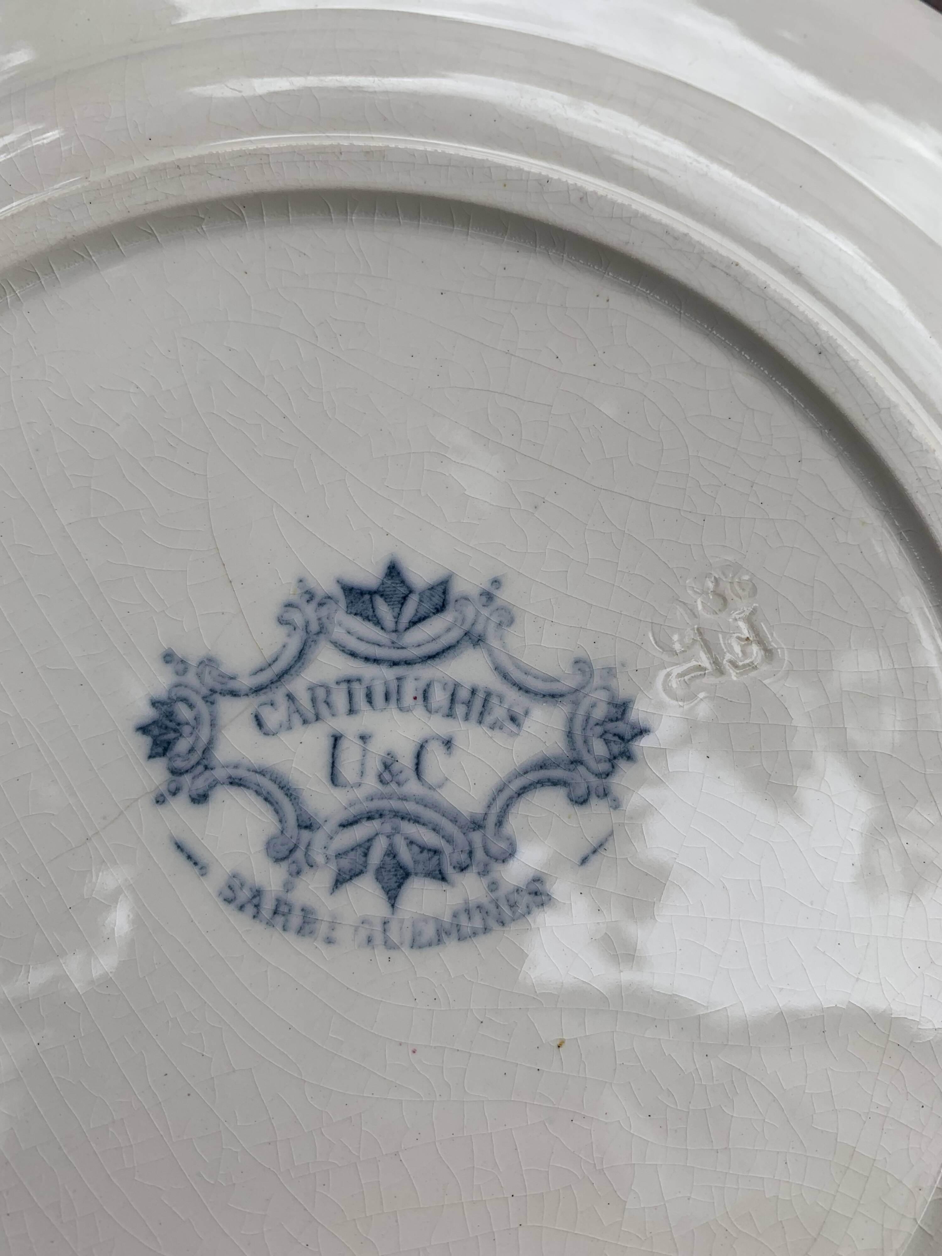 Large plate, earthenware dish, cartridge model, sarreguemines, U & C, made in France, earthenware