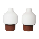 Pair of teak and opaline bedside lamps 1965