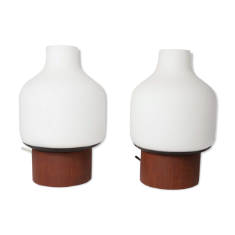 Pair of teak and opaline bedside lamps 1965