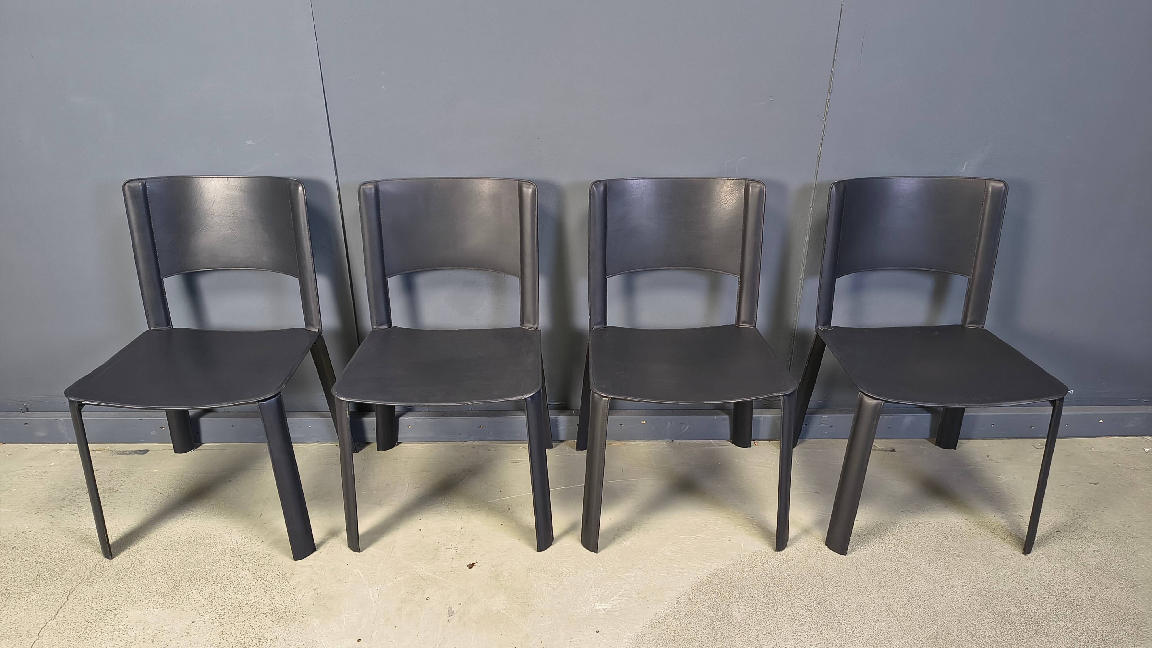 Vintage black leather dining chairs, Italy, 1980s