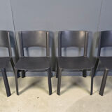 Vintage black leather dining chairs, Italy, 1980s