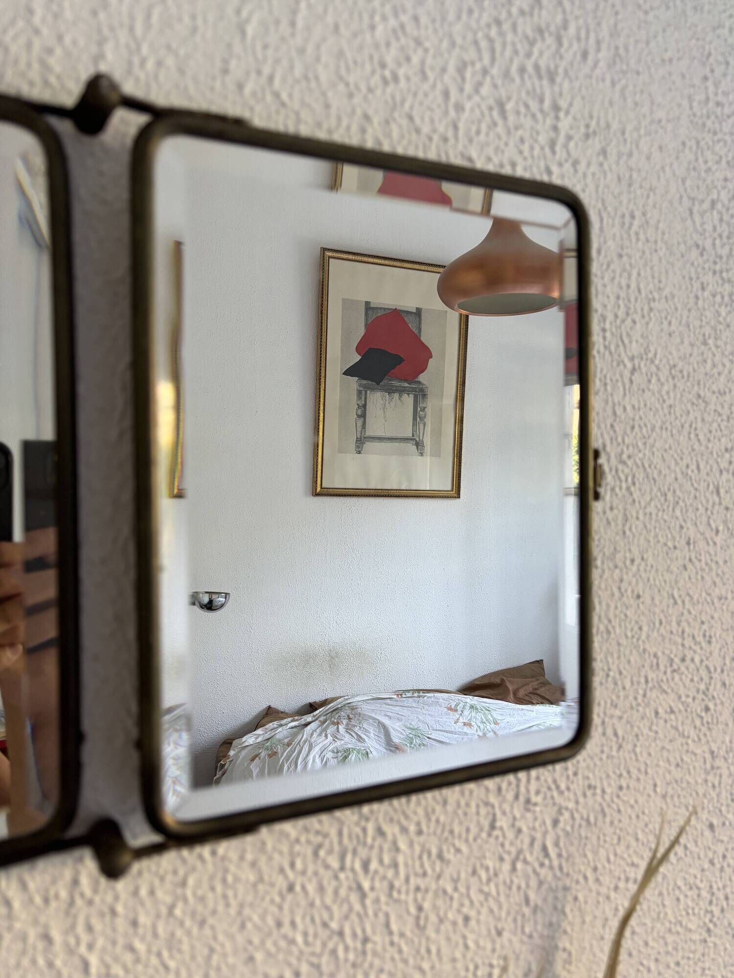 Vintage 1930s triptych barber mirror in ivory faux leather Art Deco - 27 x