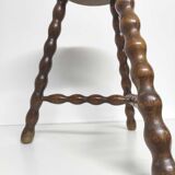 Vintage tripod stool in solid wood beaded legs