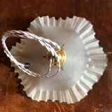 Vintage suspension lamp in pleated opaline