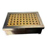 Lucite & rattan chromed vanity box, Christian Dior style, 1970s