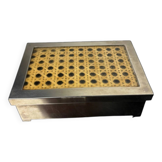 Lucite & rattan chromed vanity box, Christian Dior style, 1970s