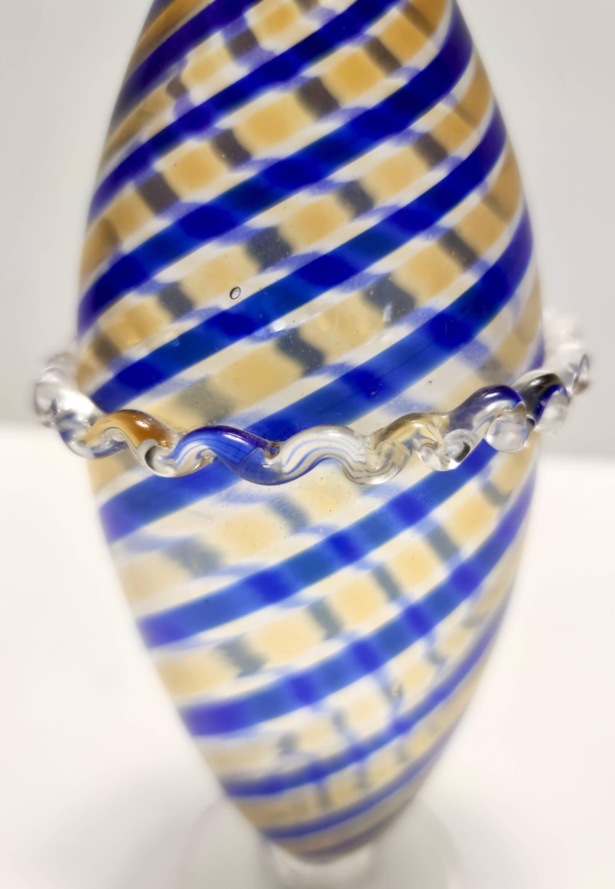 Murano Glass Pitcher Vase Ascribable to Toso with Blue and Yellow Canes