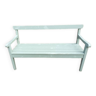 Veranda garden bench in patinated almond green solid wood