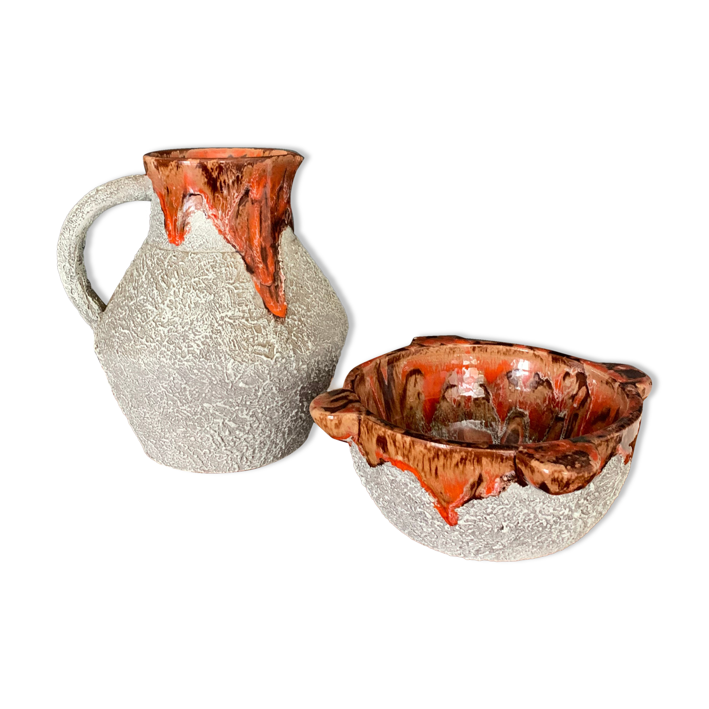 Vintage glazed pitcher and mortar duo