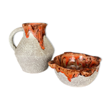 Vintage glazed pitcher and mortar duo