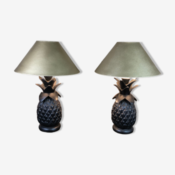Lampes ananas en bois sculpté vintage 80