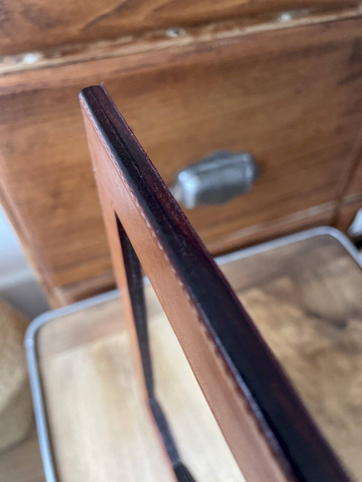 Brown embossed leather mirror