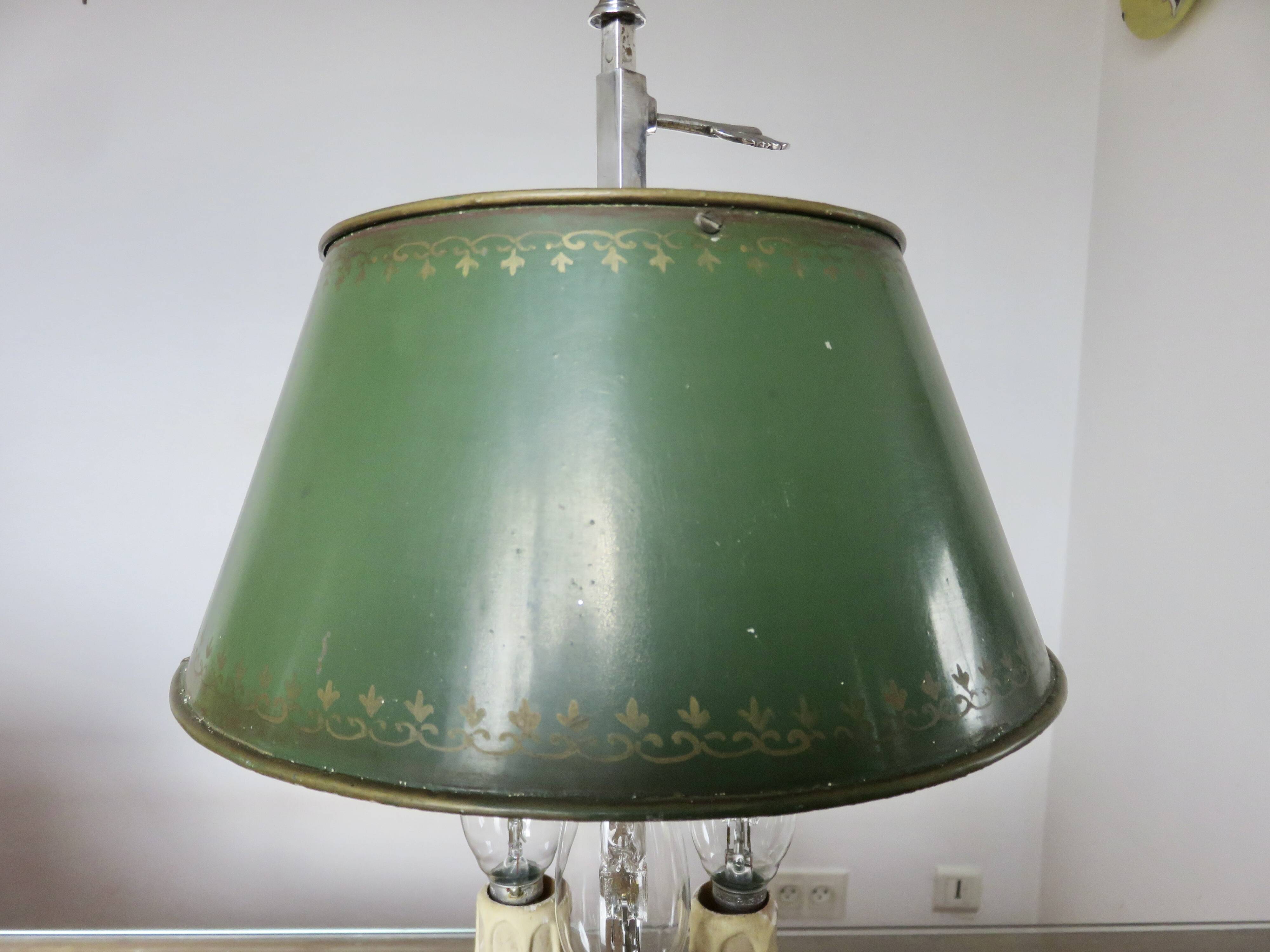 Authentic antique bouillotte lamp in chrome bronze with 3 lights, 1930s.