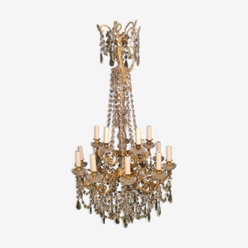 Large chandelier in gilded bronze and crystal, mid-nineteenth
