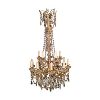 Lustre en bronze doré et cristal milieu XIXème