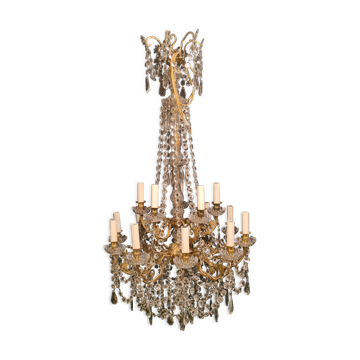 Lustre en bronze doré et cristal milieu XIXème