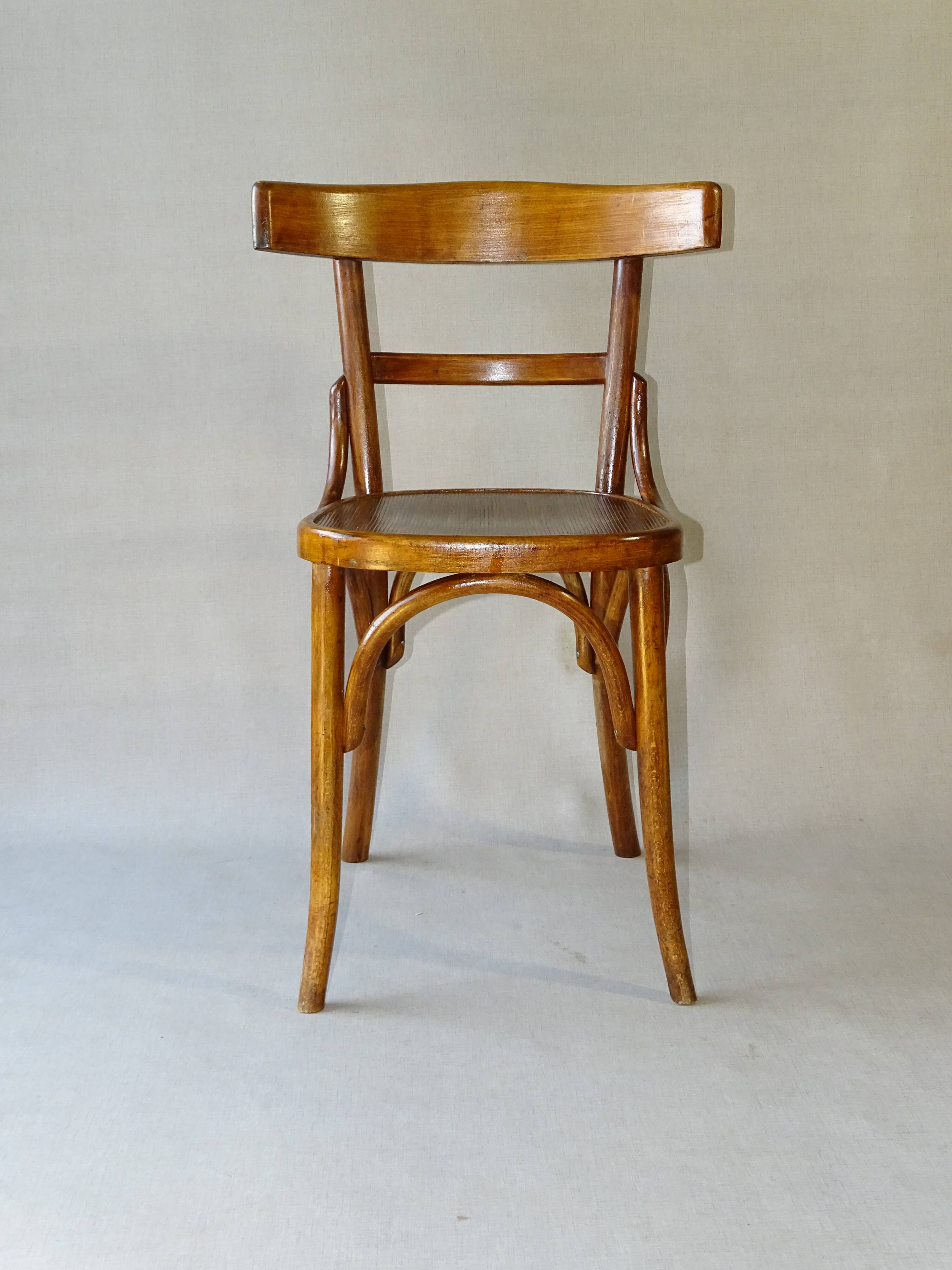 2 chaises bistrot par Fischel 1930 assises bois
