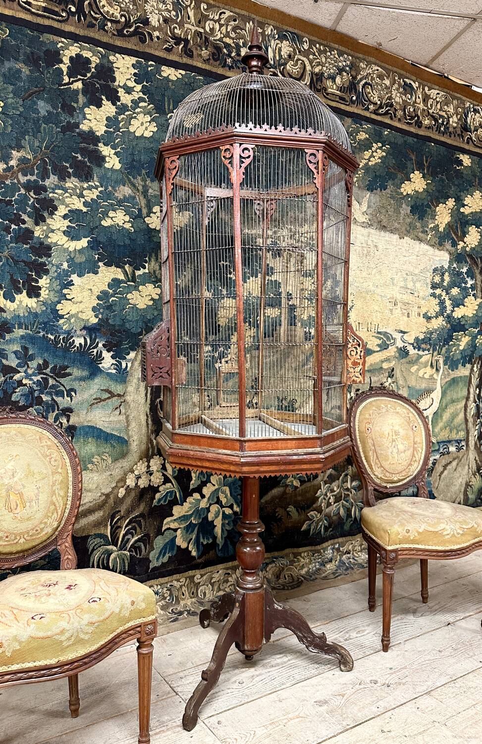 Bird Cage or Old Aviary In Carved Wood, Vintage Work Circa 1900