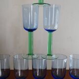 8 glasses with Murano feet vintage blown glass