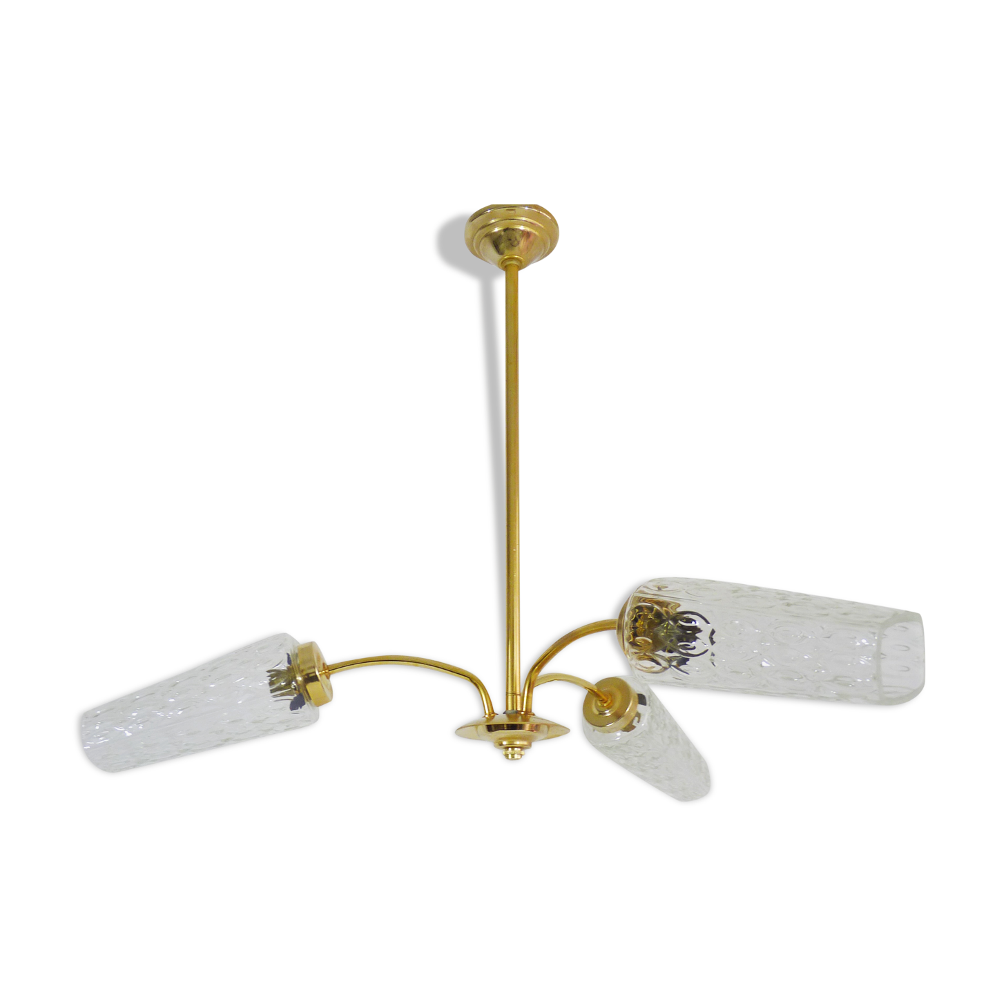 Branched chandelier, brass and glass tubes year 60