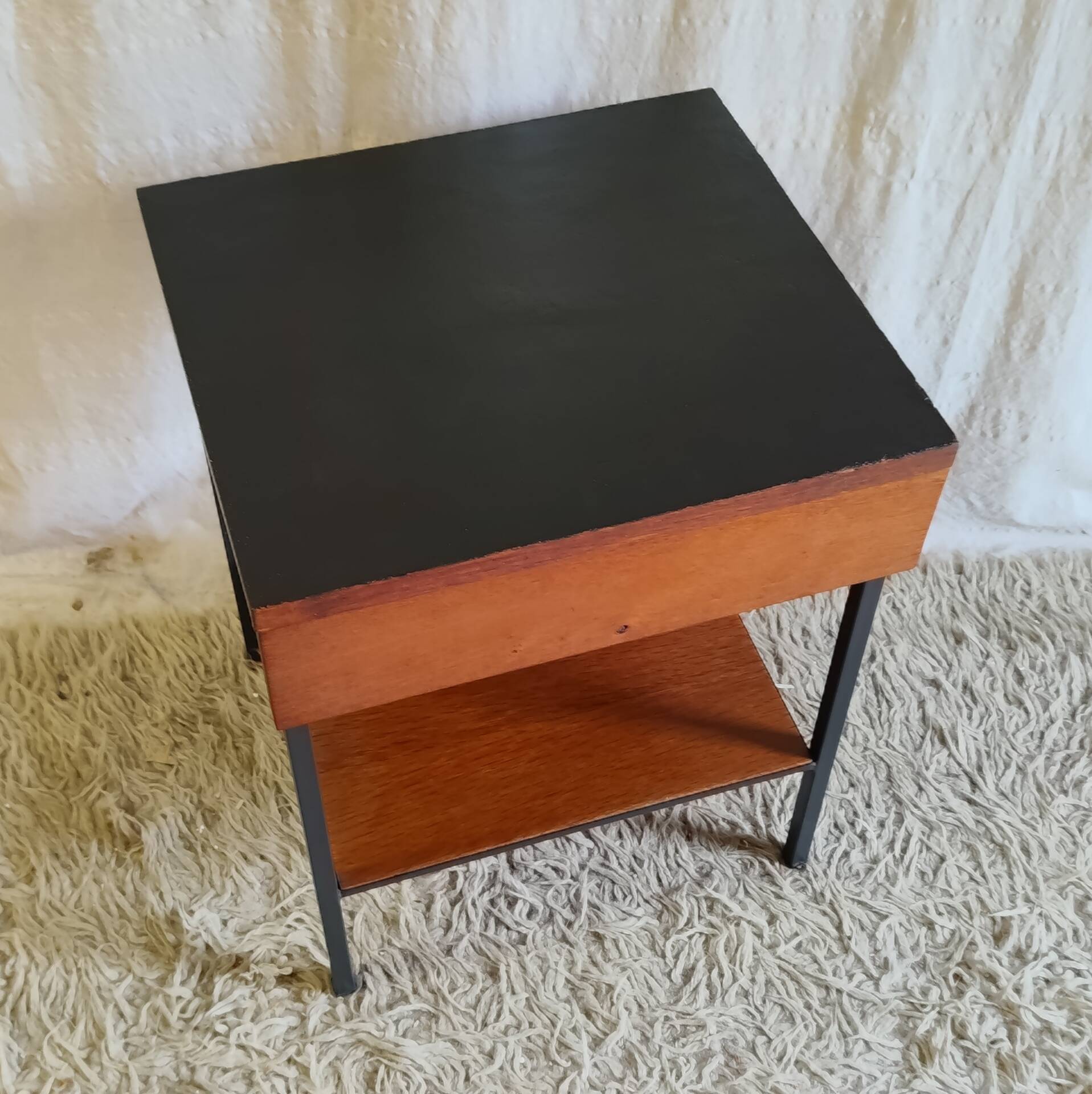 Modernist bedside table in wood and metal - 1950s/60s