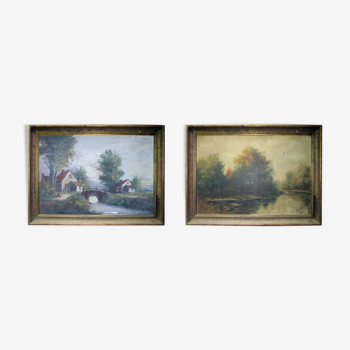 Ensemble de 2 œuvres assorties huile sur toile signé