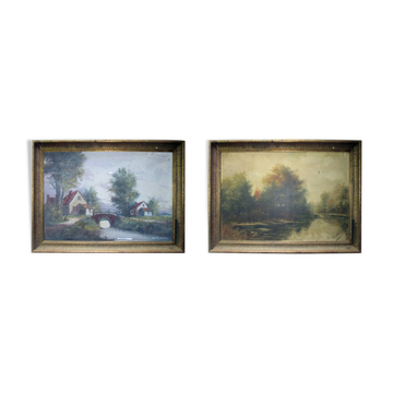 Ensemble de 2 œuvres assorties huile sur toile signé