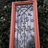 Window frame 179x88cm walnut oak wrought iron grille opening glass panel